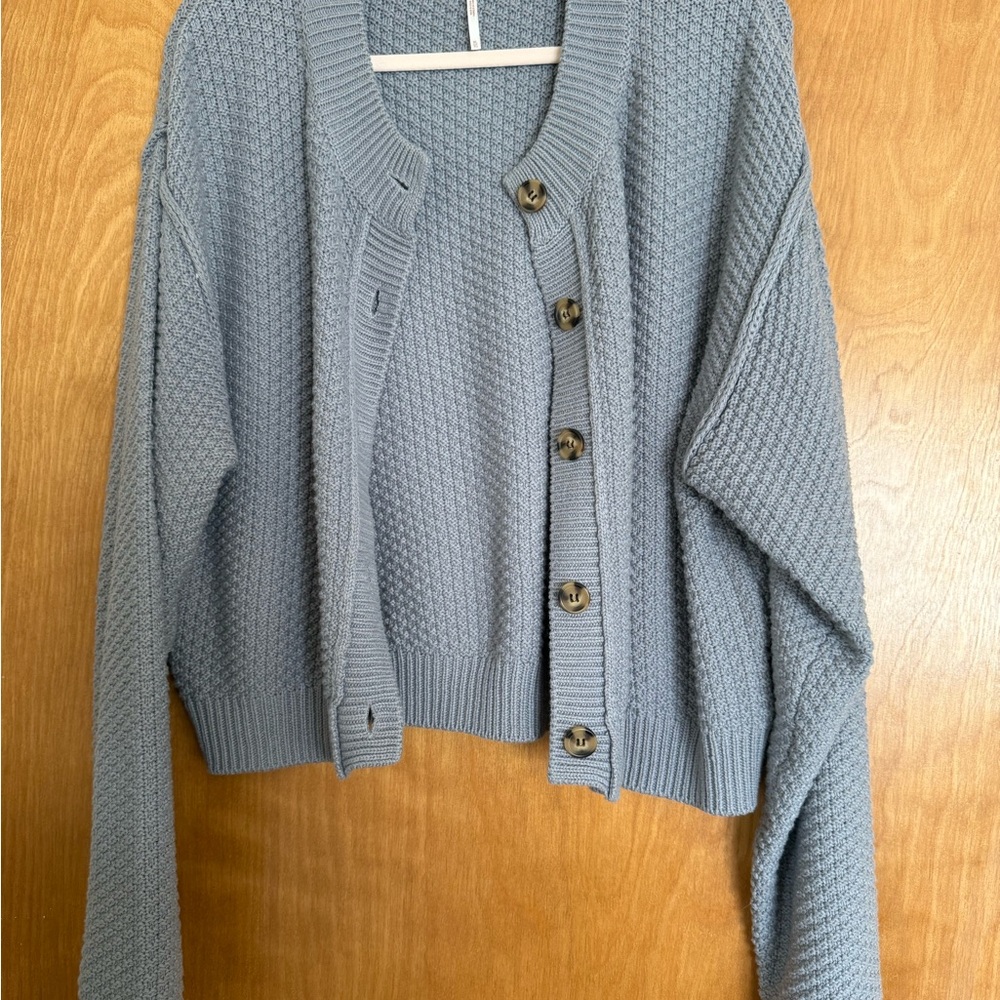 Free People Blue Chunky Knit Cardigan